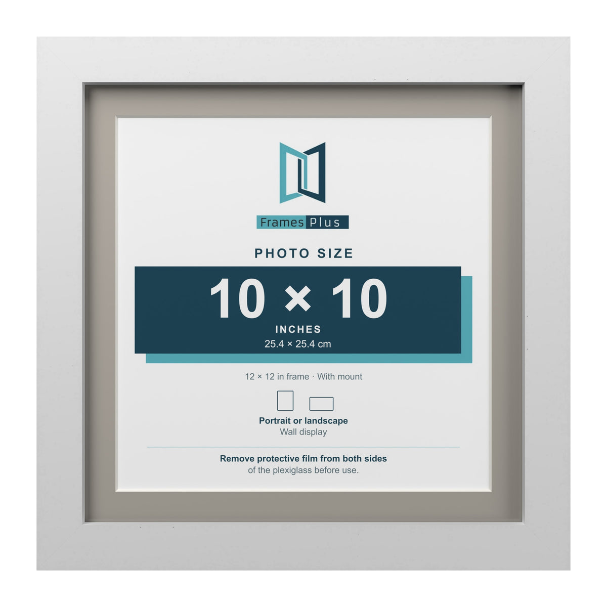 White 12 x 12 inch picture frame with a Dawn Grey mount for a 10 x 10 inch photo