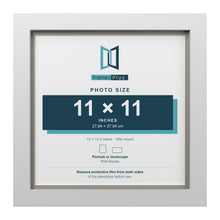 White 12 x 12 inch picture frame with a Dawn Grey mount for an 11 x 11 inch photo