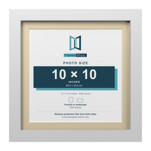 White 12 x 12 inch picture frame with an ivory mount for a 10 x 10 inch photo