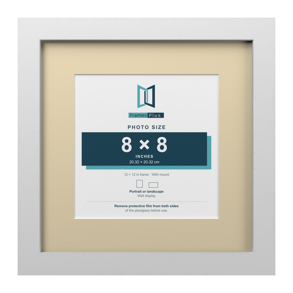 White 12 x 12 inch picture frame with an ivory mount for an 8 x 8 inch photo