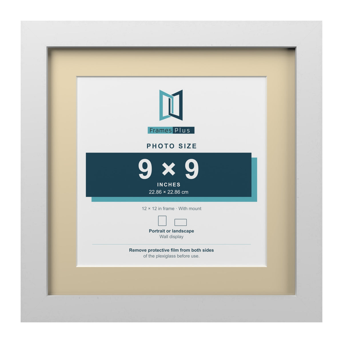 White 12 x 12 inch picture frame with an ivory mount for a 9 x 9 inch photo