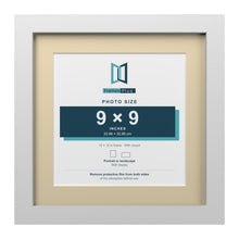 White 12 x 12 inch picture frame with an ivory mount for a 9 x 9 inch photo