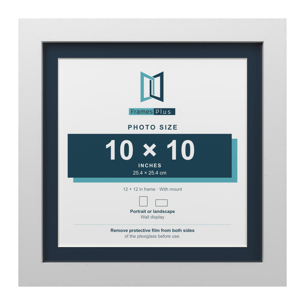 White 12 x 12 inch picture frame with a Pacific Blue mount for a 10 x 10 inch photo
