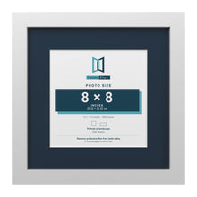 White 12 x 12 inch picture frame with a Pacific Blue mount for an 8 x 8 inch photo