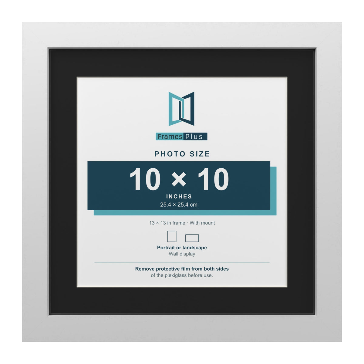 White 13 x 13 inch picture frame with a black mount for a 10 x 10 inch photo