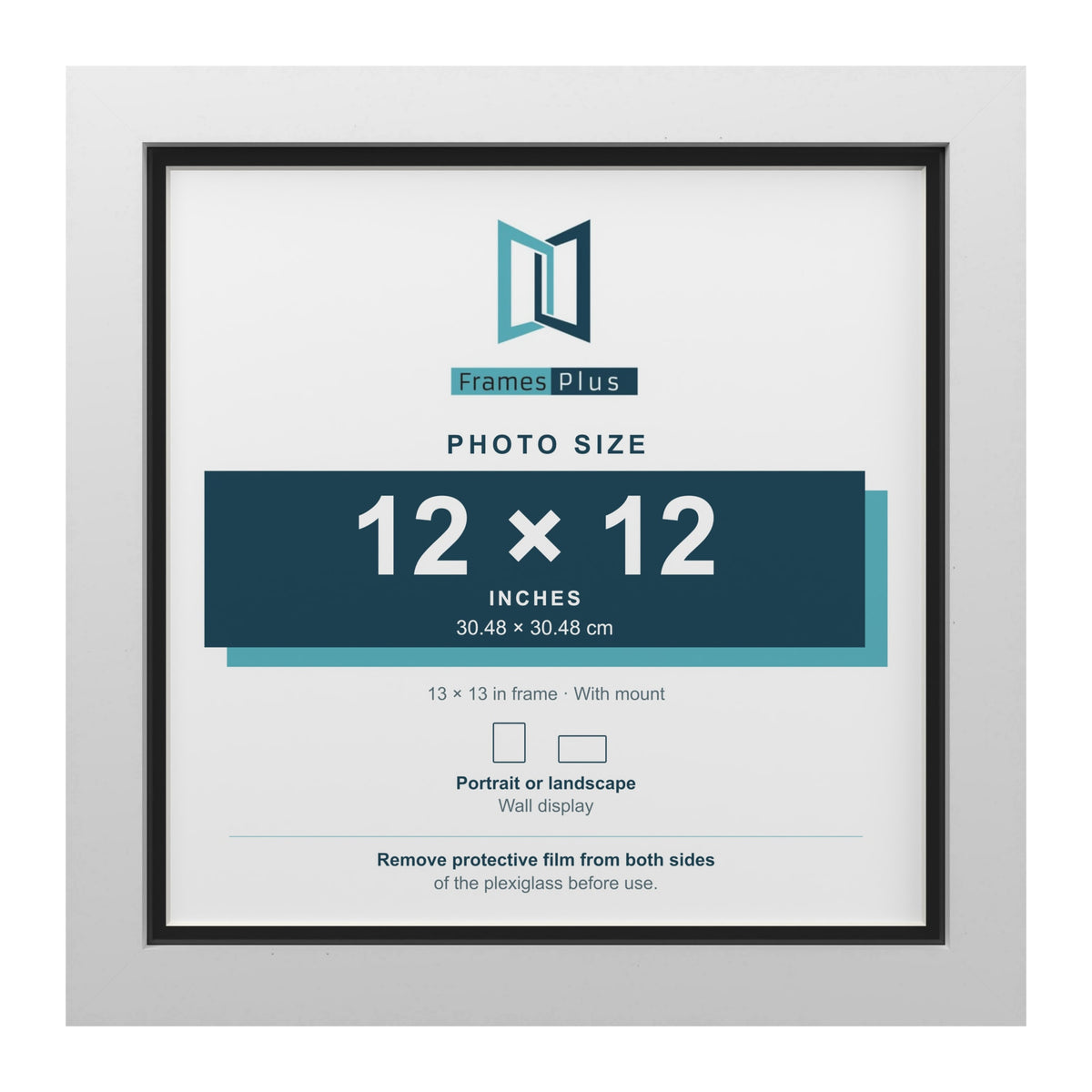 White 13 x 13 inch picture frame with a black mount for a 12 x 12 inch photo