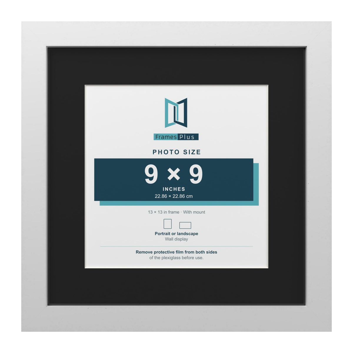 White 13 x 13 inch picture frame with a black mount for a 9 x 9 inch photo