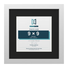White 13 x 13 inch picture frame with a black mount for a 9 x 9 inch photo