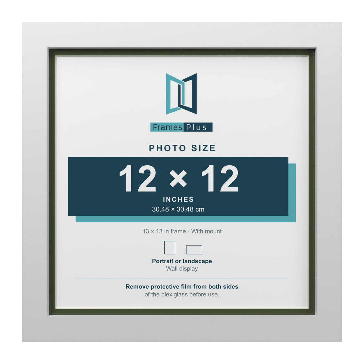White 13 x 13 inch picture frame with a green mount for a 12 x 12 inch photo