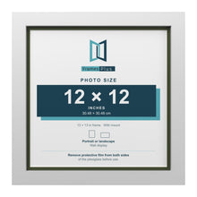 White 13 x 13 inch picture frame with a green mount for a 12 x 12 inch photo