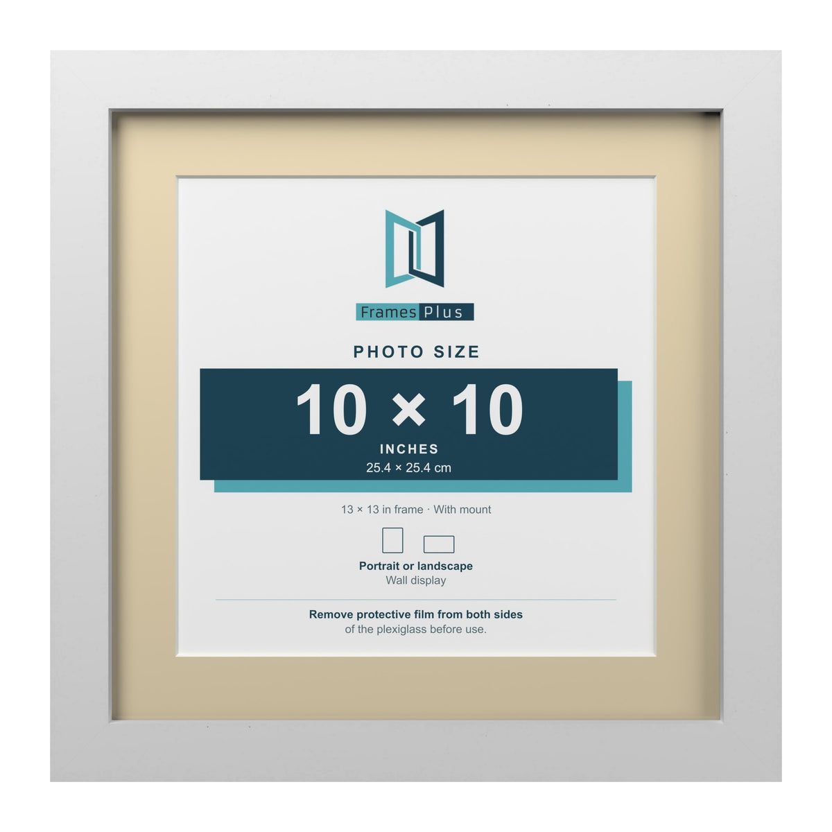 White 13 x 13 inch picture frame with an ivory mount for a 10 x 10 inch photo