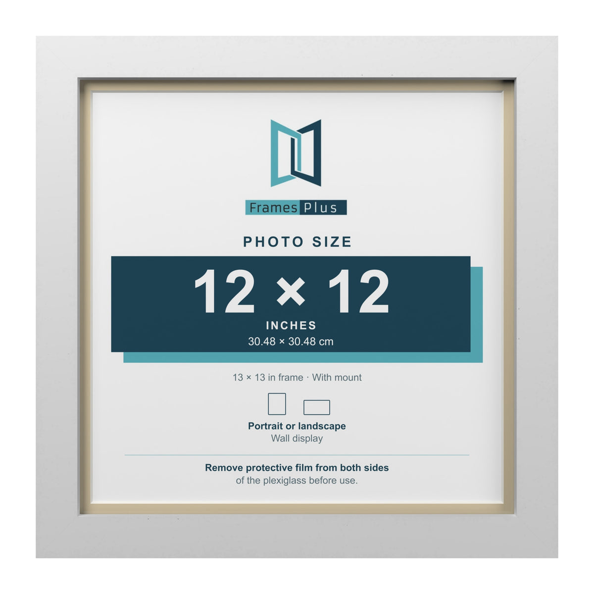 White 13 x 13 inch picture frame with an ivory mount for a 12 x 12 inch photo