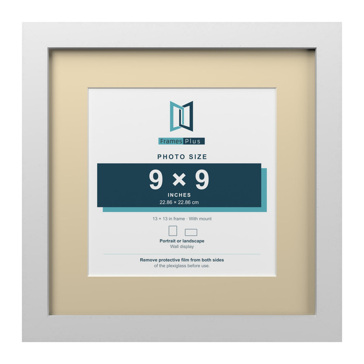 White 13 x 13 inch picture frame with an ivory mount for a 9 x 9 inch photo