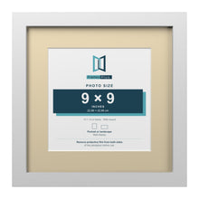 White 13 x 13 inch picture frame with an ivory mount for a 9 x 9 inch photo