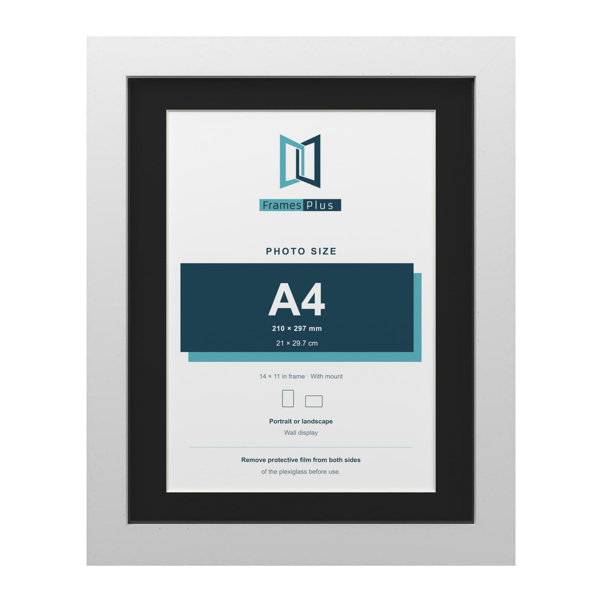 White 14 x 11 inch picture frame with a black mount for an A4 photo