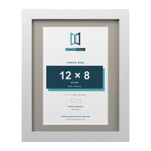 White 14 x 11 inch picture frame with a Dawn Grey mount for a 12 x 8 inch photo