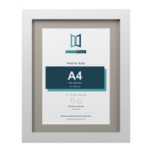 White 14 x 11 inch picture frame with a Dawn Grey mount for an A4 photo