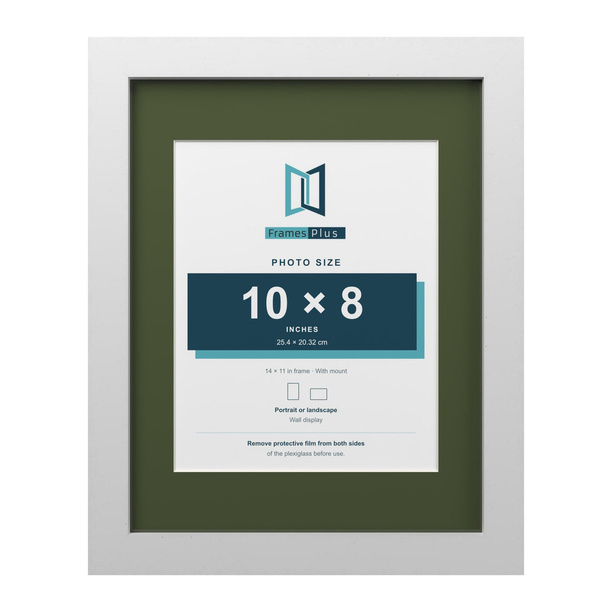 White 14 x 11 inch picture frame with a green mount for a 10 x 8 inch photo