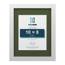 White 14 x 11 inch picture frame with a green mount for a 10 x 8 inch photo