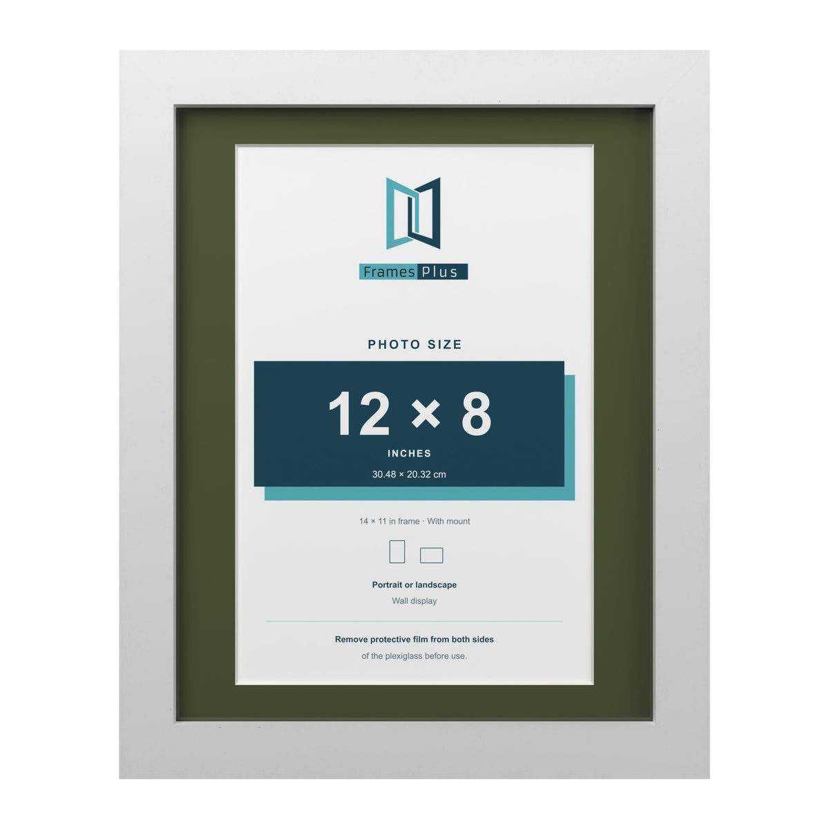 White 14 x 11 inch picture frame with a green mount for a 12 x 8 inch photo