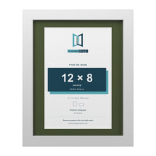 White 14 x 11 inch picture frame with a green mount for a 12 x 8 inch photo