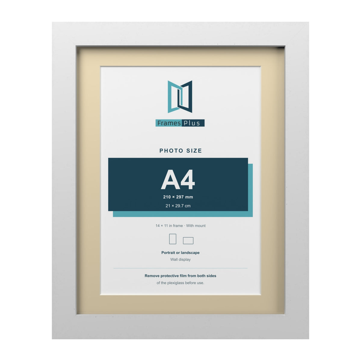 White 14 x 11 inch picture frame with an ivory mount for an A4 photo
