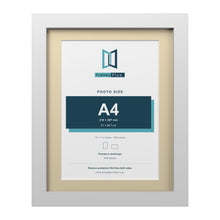 White 14 x 11 inch picture frame with an ivory mount for an A4 photo