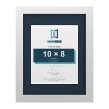 White 14 x 11 inch picture frame with a Pacific Blue mount for a 10 x 8 inch photo