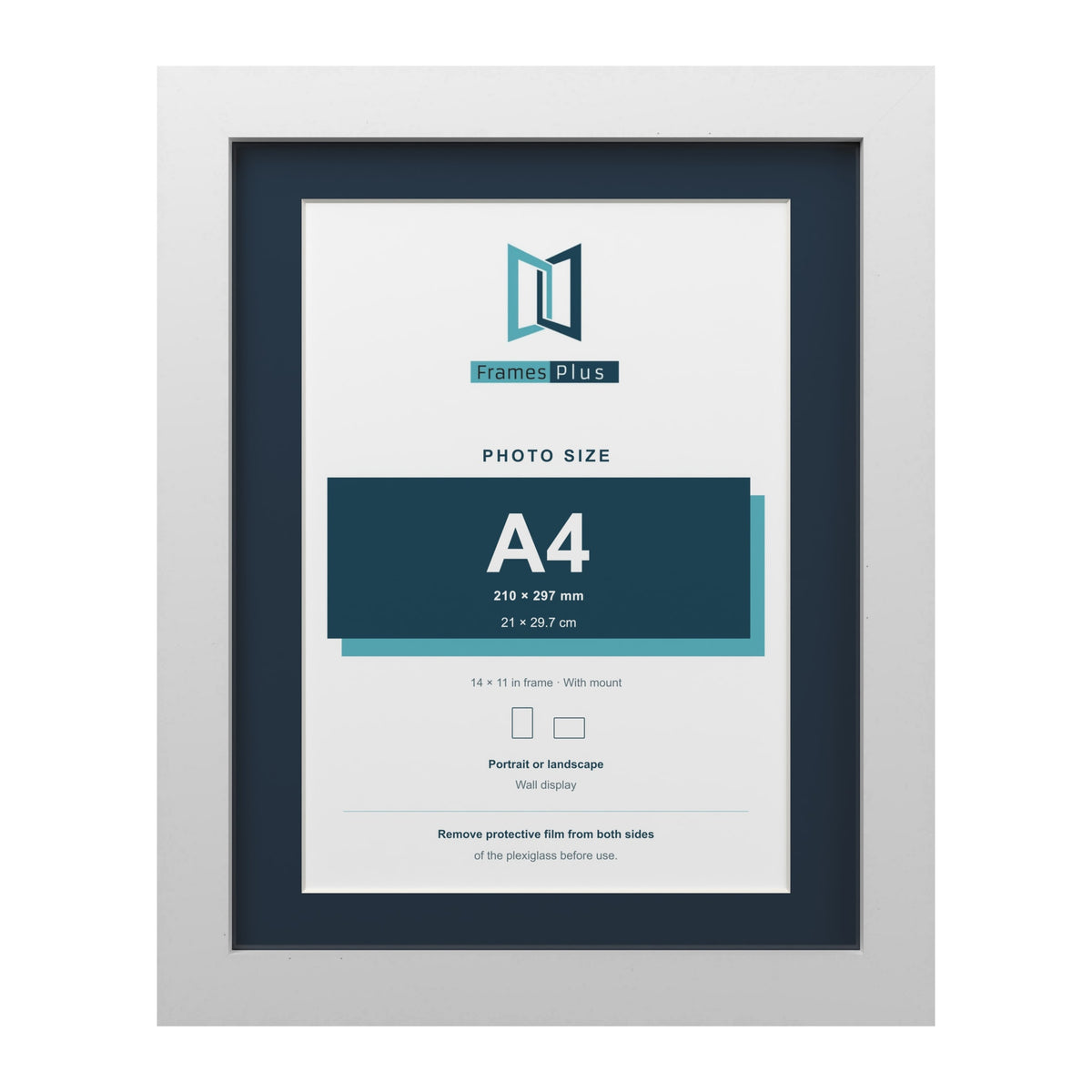 White 14 x 11 inch picture frame with a Pacific Blue mount for an A4 photo