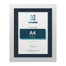 White 14 x 11 inch picture frame with a Pacific Blue mount for an A4 photo