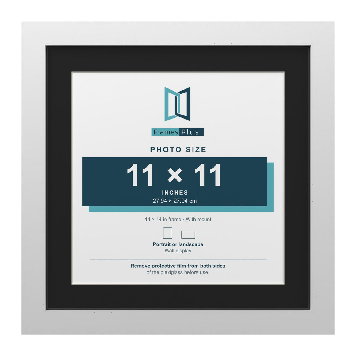 White 14 x 14 inch picture frame with a black mount for an 11 x 11 inch photo