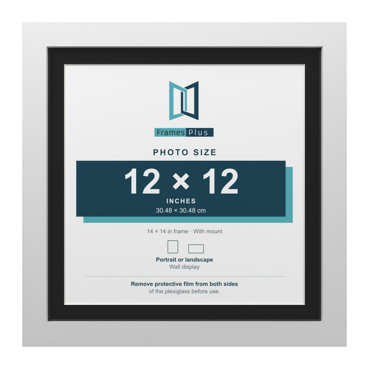White 14 x 14 inch picture frame with a black mount for a 12 x 12 inch photo