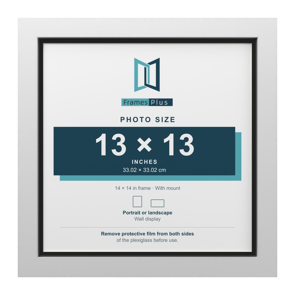 White 14 x 14 inch picture frame with a black mount for a 13 x 13 inch photo