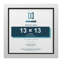 White 14 x 14 inch picture frame with a black mount for a 13 x 13 inch photo