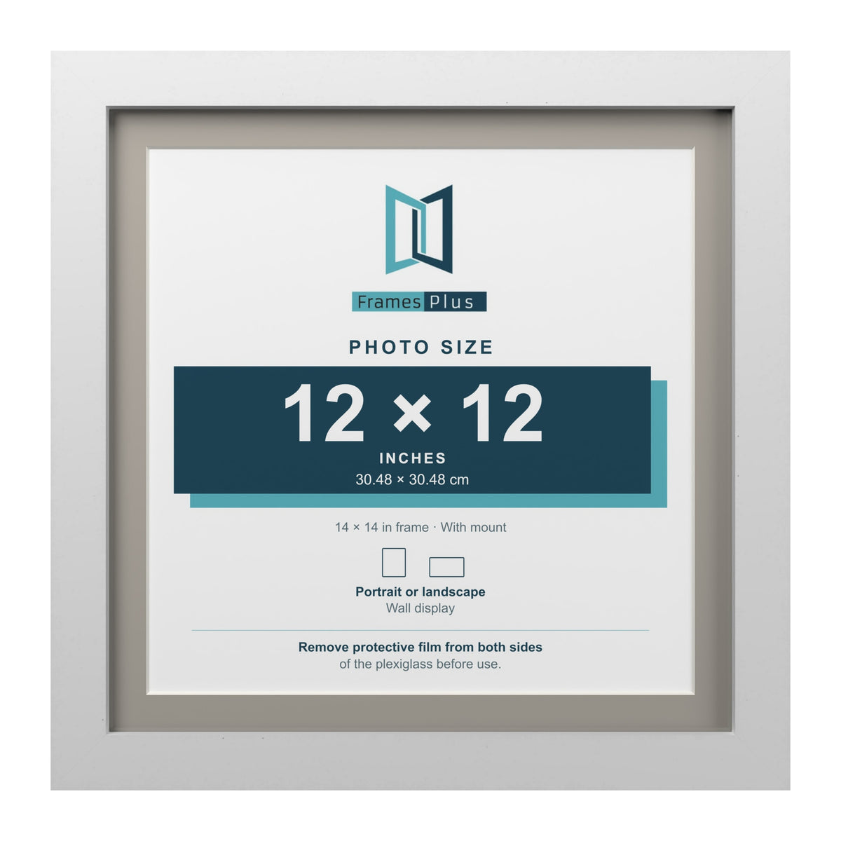 White 14 x 14 inch picture frame with a Dawn Grey mount for a 12 x 12 inch photo
