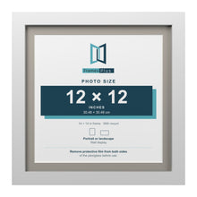 White 14 x 14 inch picture frame with a Dawn Grey mount for a 12 x 12 inch photo