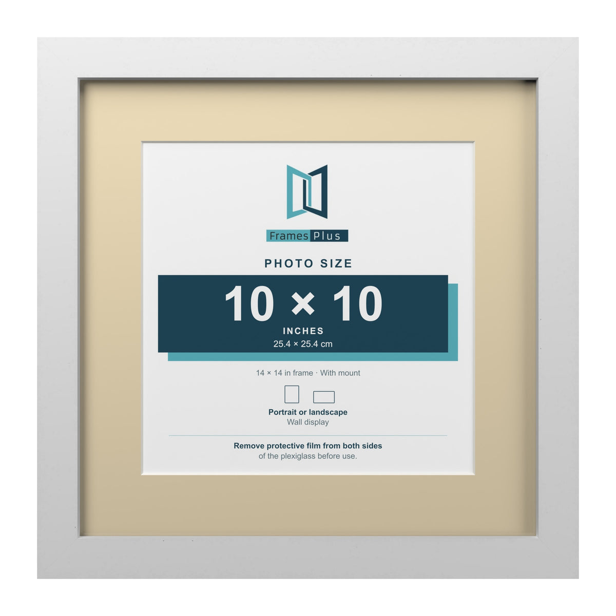 White 14 x 14 inch picture frame with an ivory mount for a 10 x 10 inch photo