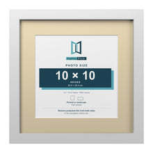 White 14 x 14 inch picture frame with an ivory mount for a 10 x 10 inch photo