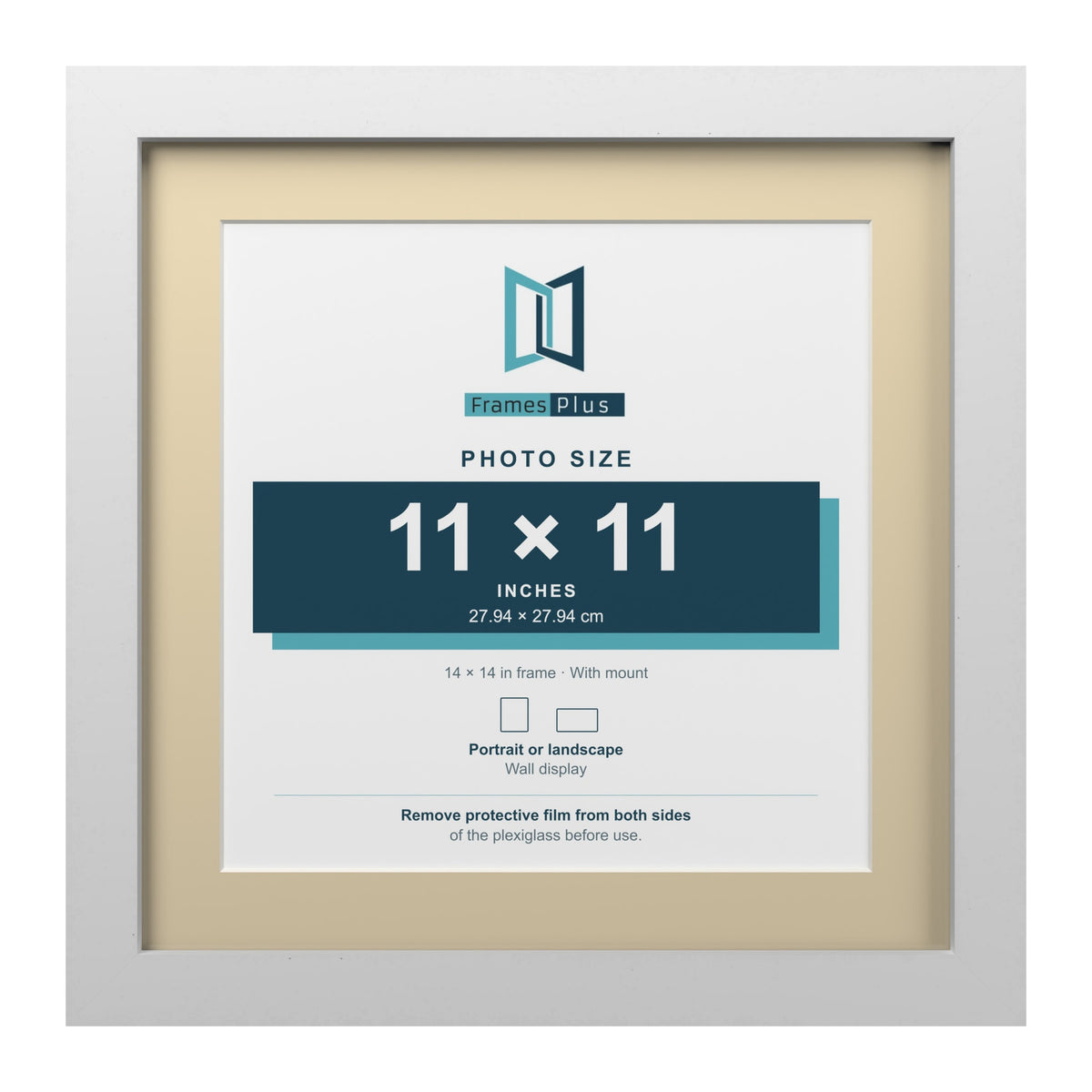 White 14 x 14 inch picture frame with an ivory mount for an 11 x 11 inch photo