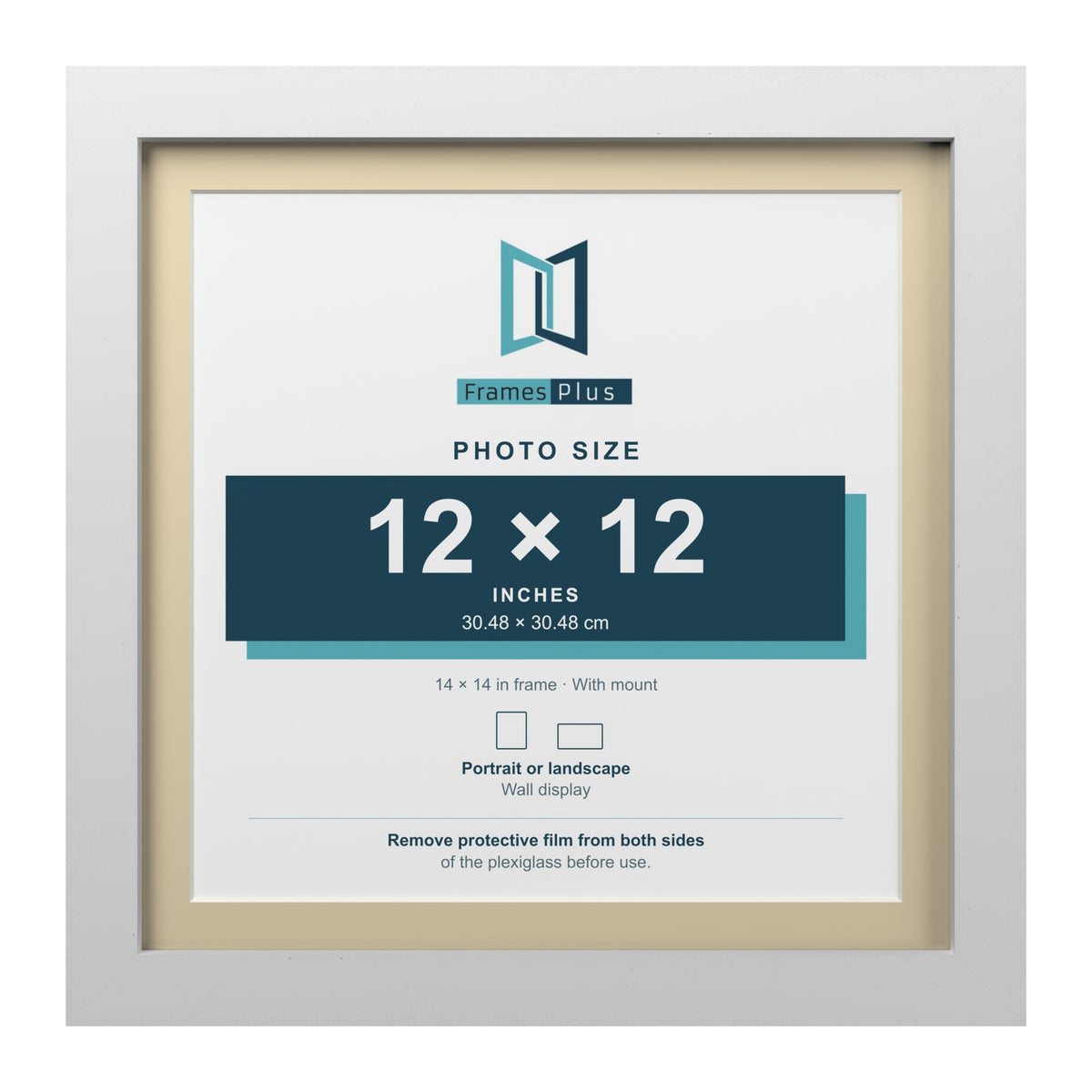 White 14 x 14 inch picture frame with an ivory mount for a 12 x 12 inch photo