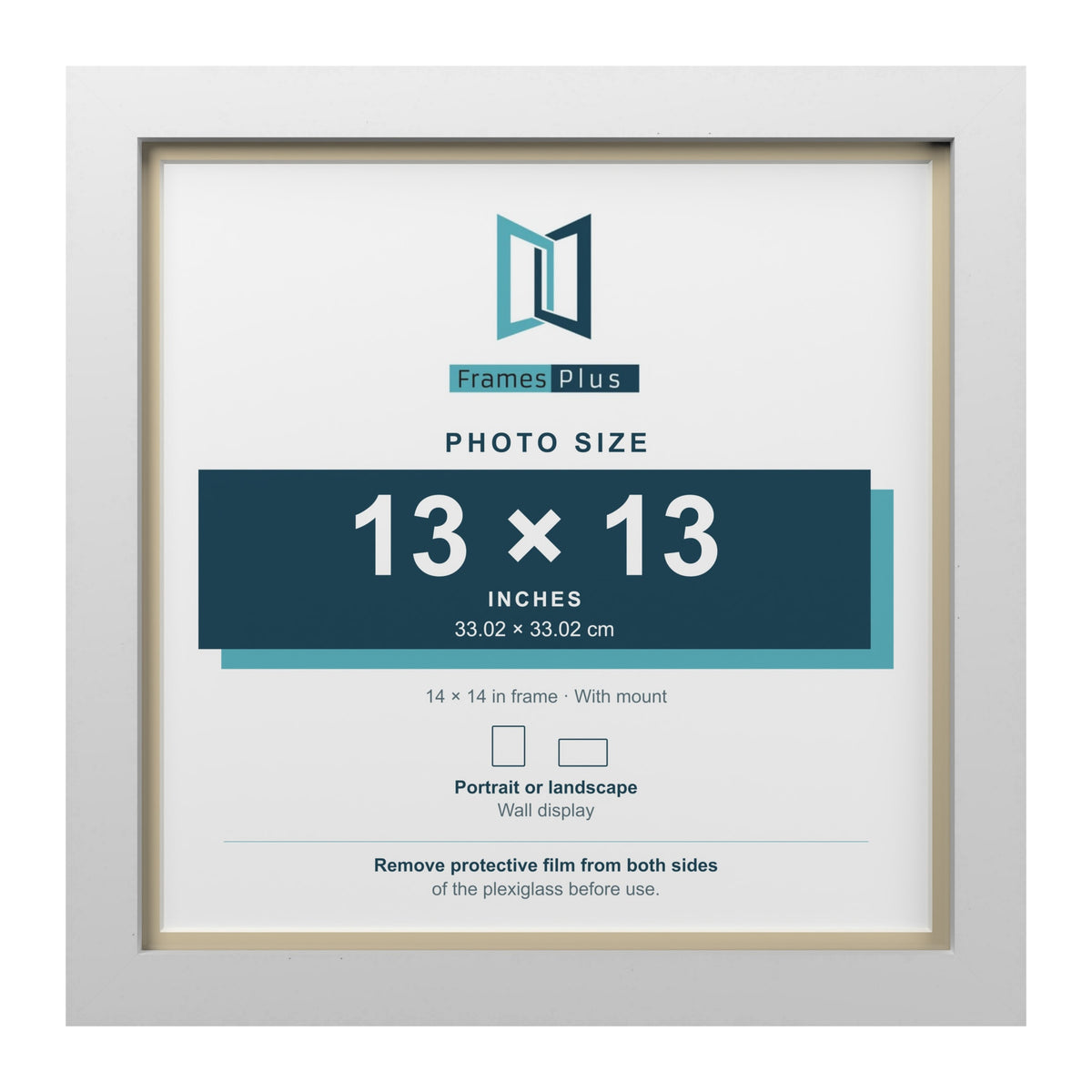 White 14 x 14 inch picture frame with an ivory mount for a 13 x 13 inch photo