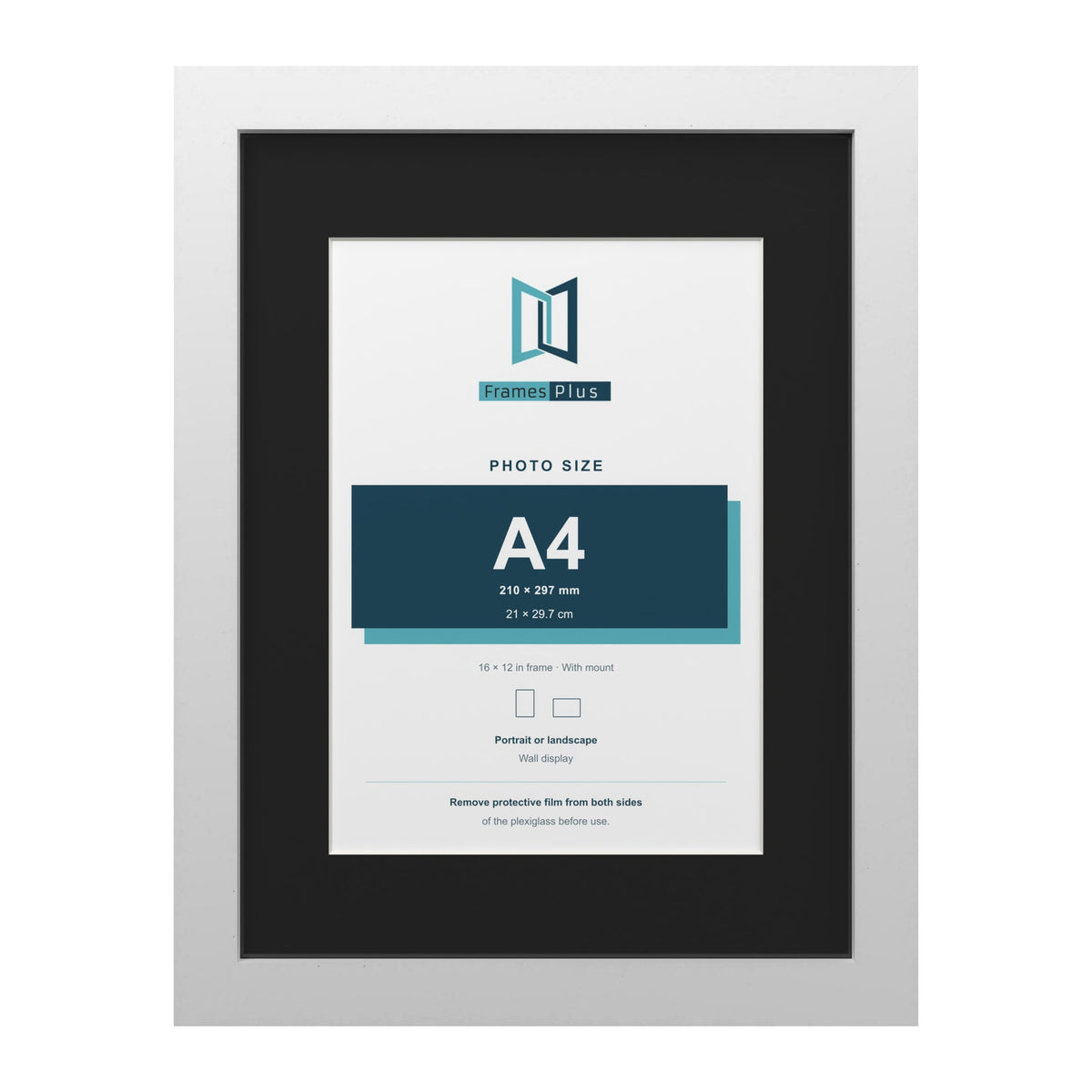 White 16 x 12 inch picture frame with a black mount for an A4 photo
