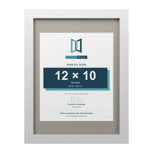 White 16 x 12 inch picture frame with a Dawn Grey mount for a 12 x 10 inch photo
