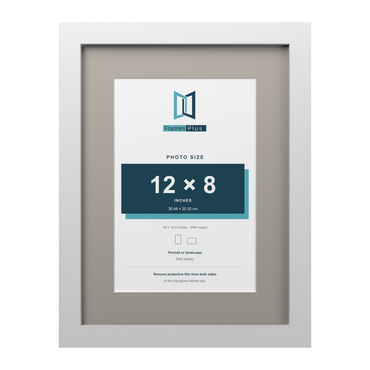 White 16 x 12 inch picture frame with a Dawn Grey mount for a 12 x 8 inch photo