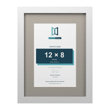 White 16 x 12 inch picture frame with a Dawn Grey mount for a 12 x 8 inch photo