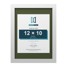 White 16 x 12 inch picture frame with a green mount for a 12 x 10 inch photo