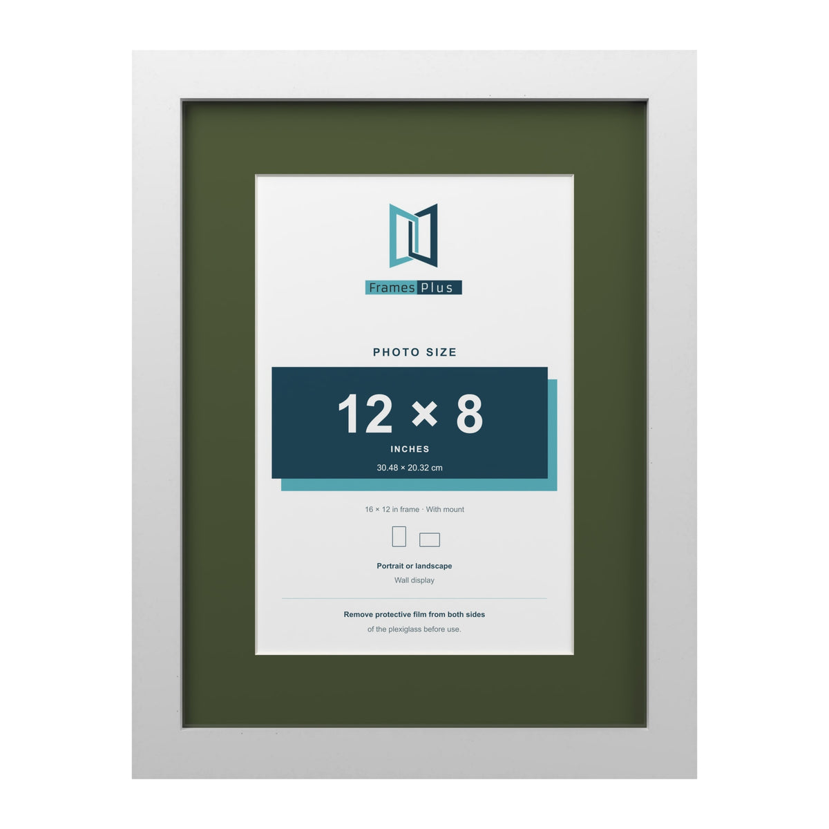 White 16 x 12 inch picture frame with a green mount for a 12 x 8 inch photo