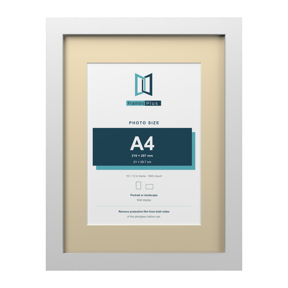 White 16 x 12 inch picture frame with an ivory mount for an A4 photo