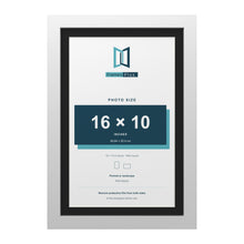 White 18 x 12 inch picture frame with a black mount for a 16 x 10 inch photo