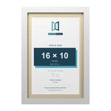 White 18 x 12 inch picture frame with an ivory mount for a 16 x 10 inch photo
